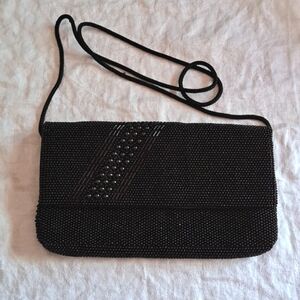 Vintage Holiday Fair Black Beaded Bag